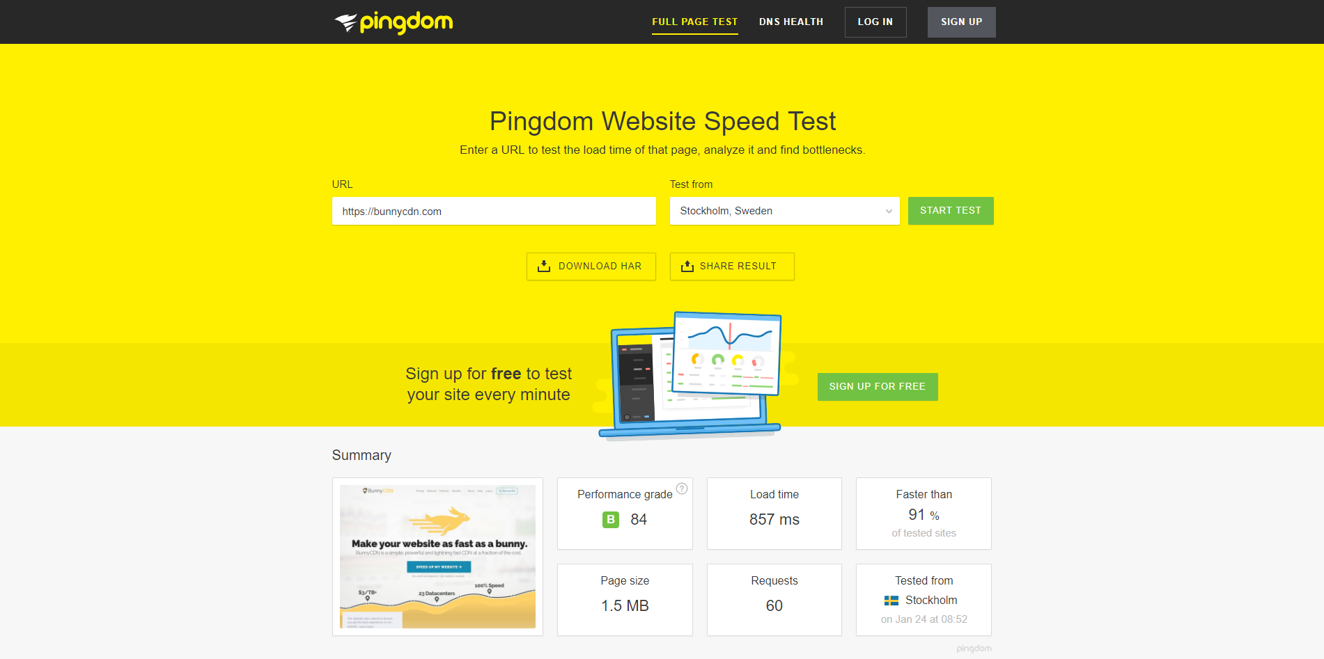 Pingdom speed deals test